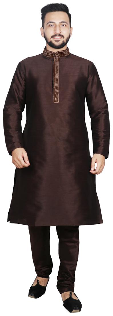 

SG LEMAN Dupion Kurta Pyjama For Men Brown Color