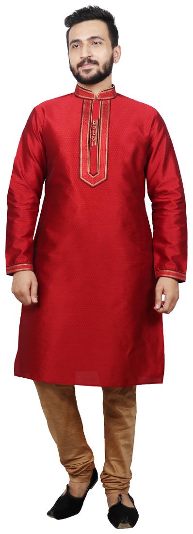 

SG LEMAN Dupion Printed Men Maroon Kurta Pyjama