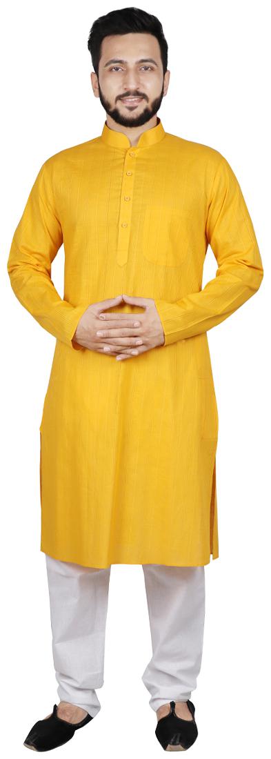

SG LEMAN Kurta Pyjama Set For Men Yellow and White color
