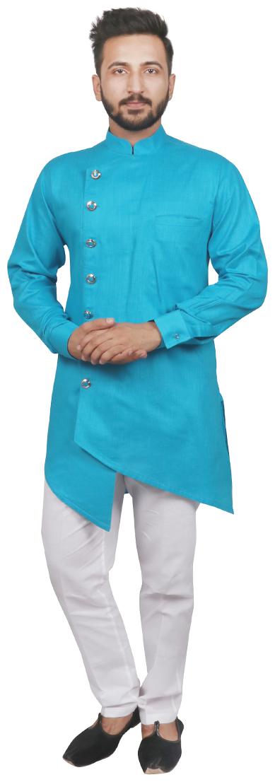 

SG LEMAN Kurta pyjama set For Men Turquoise White
