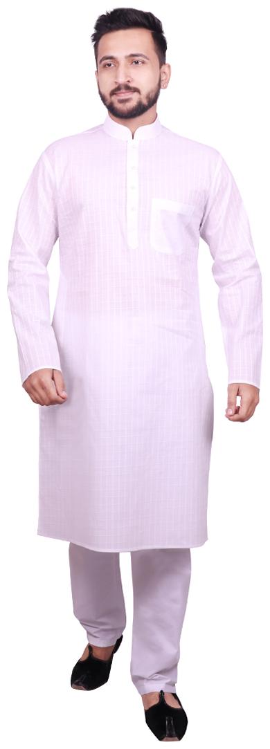 

SG RAJASAHAB White Checked Kurta and Pyjamas