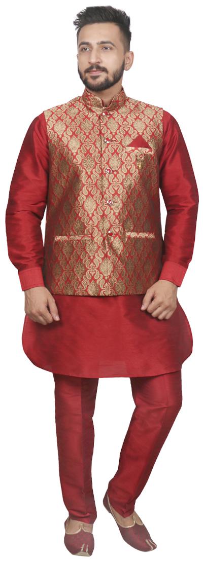 

Sg Leman Kurta Pyjama Set For Men - Red Beige