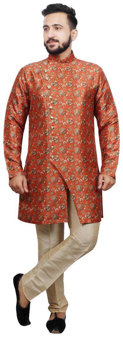 

SG LEMAN Orange Floral print Kurta and Trousers