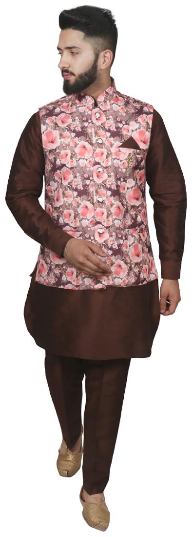 

SG LEMAN Kurta Pyjama with Nehru Jacket Brown