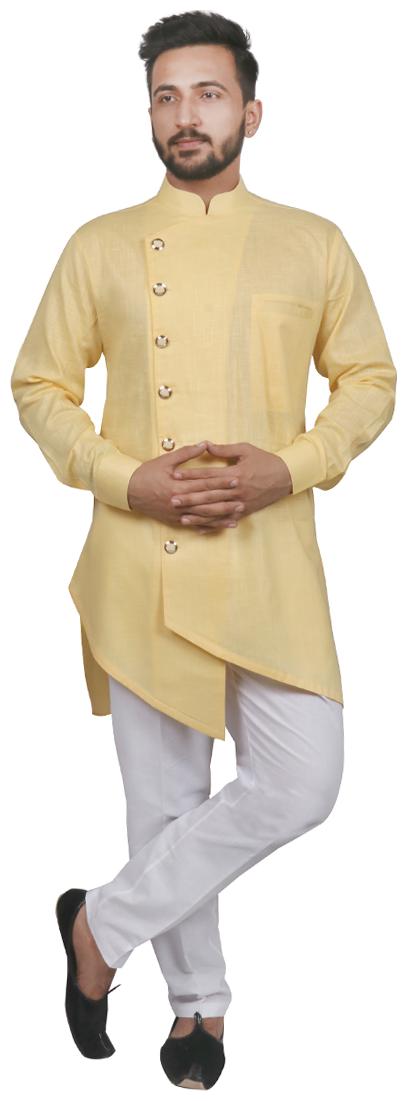 

SG LEMAN Kurta pyjama set For Men Yellow White