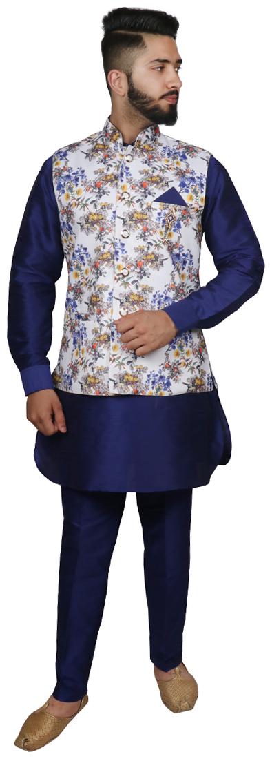 

SG LEMAN Kurta Pyjama with Nehru Jacket Blue