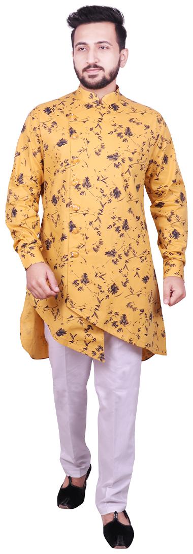 

SG LEMAN Yellow Printed Kurta and Pyjamas