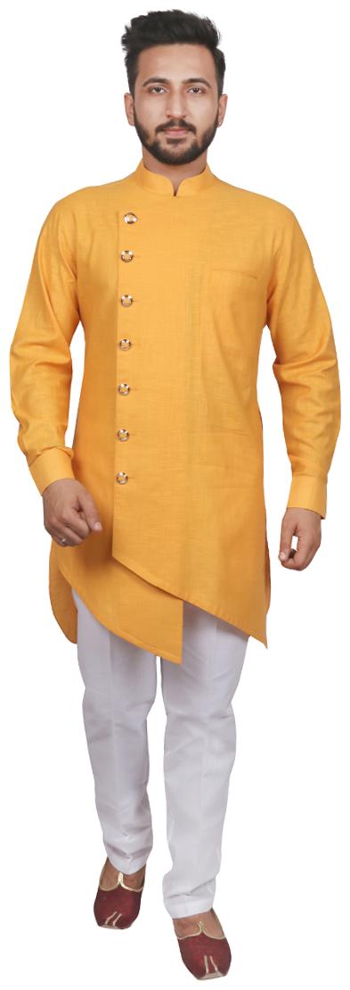 

SG LEMAN Kurta pyjama set For Men Yellow White
