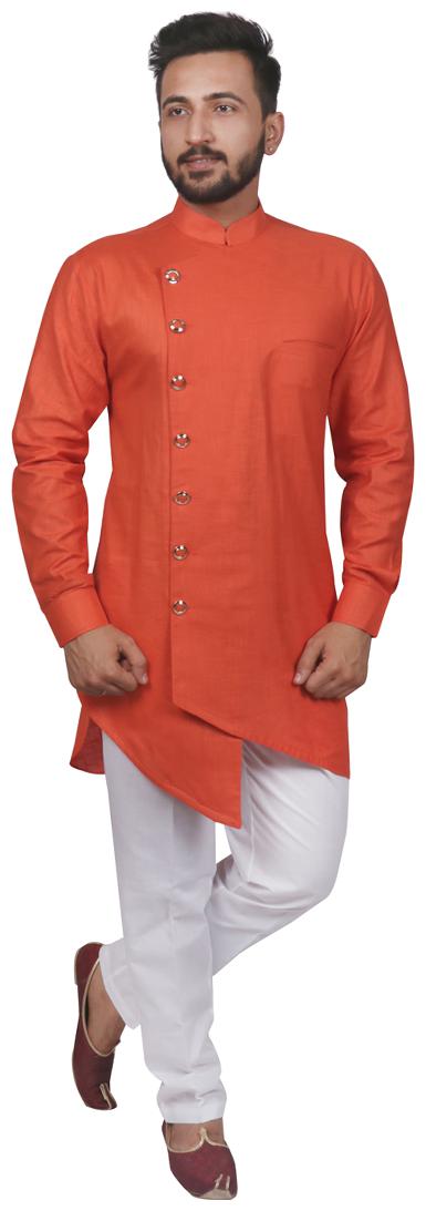 

SG LEMAN Kurta pyjama set For Men Orange White