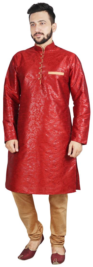 

SG Leman Kurta Pyjama Set For Men - Red Gold
