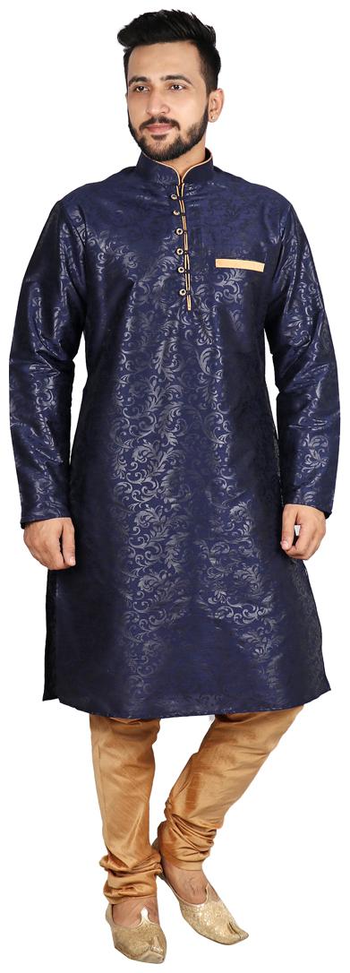 

SG Leman Kurta Pyjama Set For Men - Blue Gold