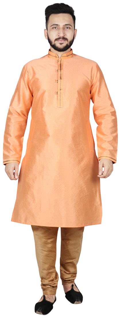 

Sg Leman Men Blended Solid Kurta Pyjama Orange Beige