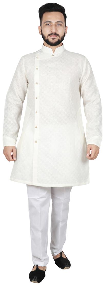 

Sg Leman Men Cotton Printed Kurta Pyjama Cream White