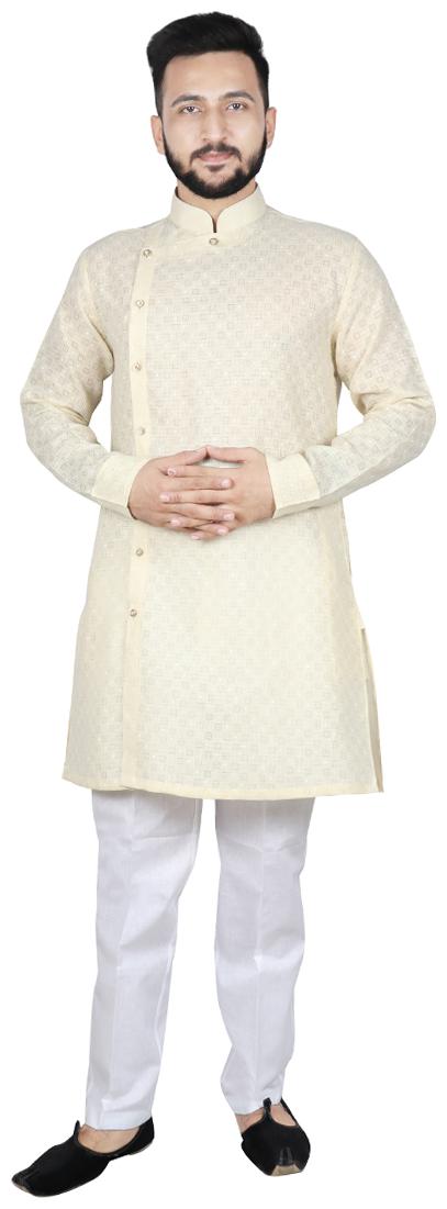 

Sg Leman Men Cotton Printed Kurta Pyjama Beige White