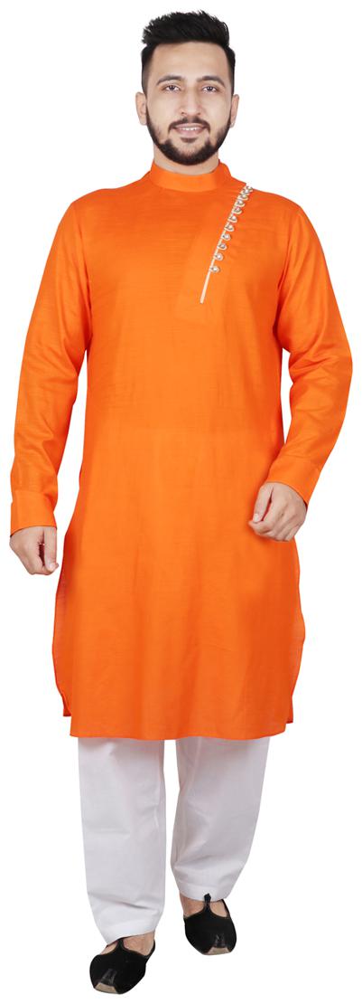 

SG LEMAN Men Dupion Kurta Pyjama -Orange