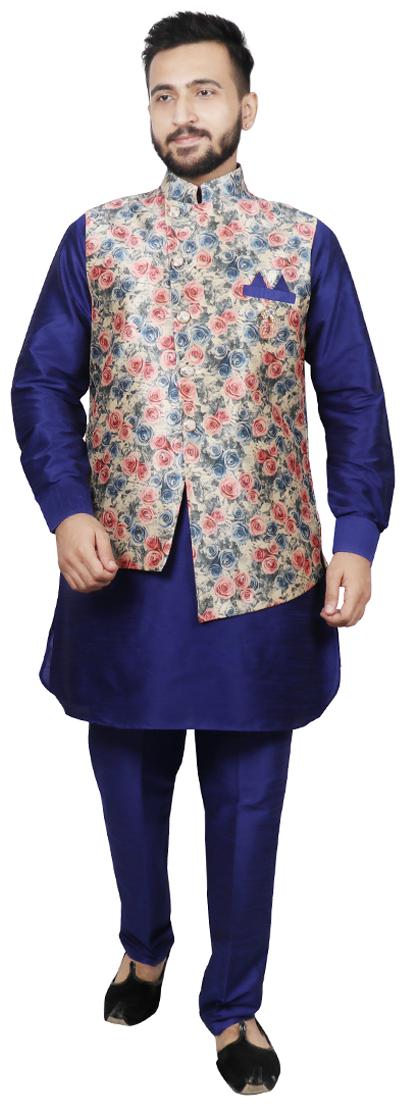 

SG LEMAN Men Dupion Kurta Pyjama With Jacket -Blue