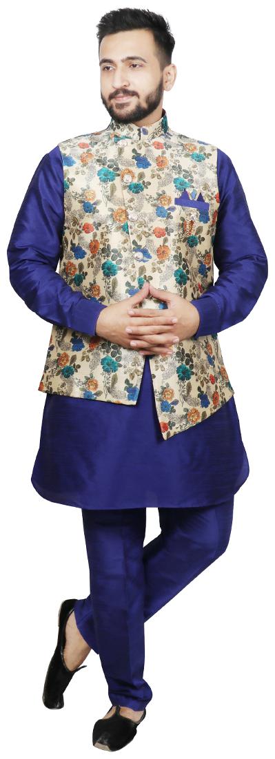 

SG LEMAN Men Dupion Kurta Pyjama With Jacket -Blue