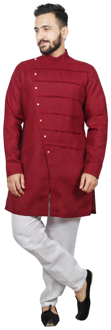 

SG LEMAN Men Dupion Kurta Pyjama -Maroon