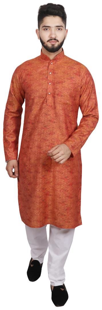 

SG LEMAN Orange Cotton Kurta Payjama Set