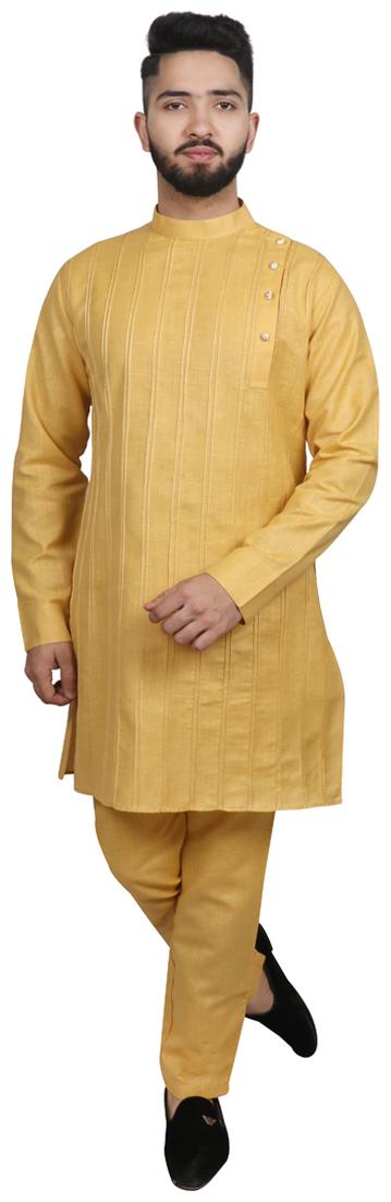 

SG LEMAN Partywear Kurta Pyjama Set For Men Yellow