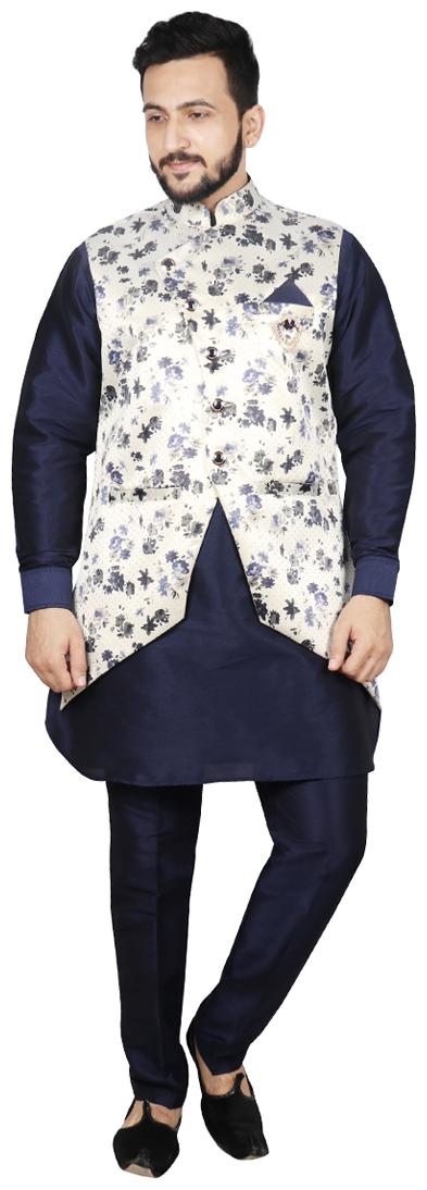 

SG LEMAN Pathani Kurta With Nehru Jacket Set For Men Blue White color