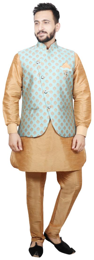 

SG LEMAN Pathani kurta Pent with Jacket For Men - Turquoise