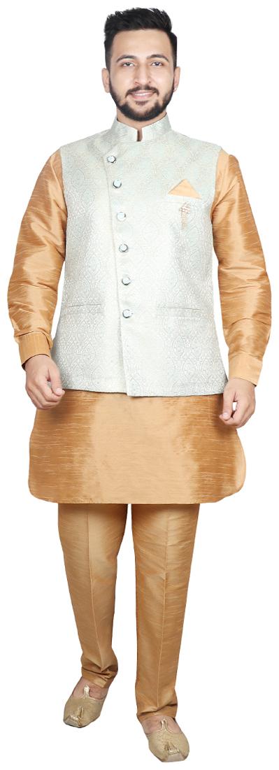 

SG LEMAN Pathani Kurta pyjama with Jacket For Men Blue Beige