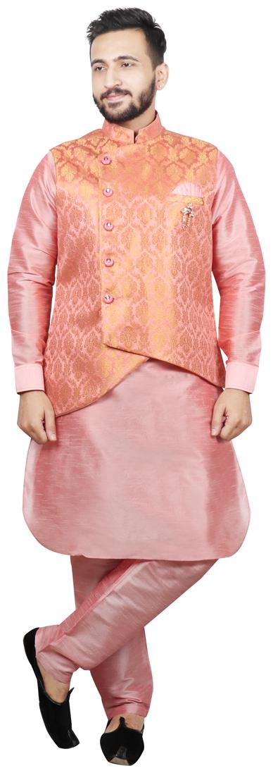 

Sg Leman Pathani Kurta Pyjama With Jacket For Men - Peach