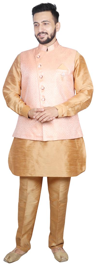 

SG LEMAN Pathani Kurta pyjama with Jacket For Men Orange