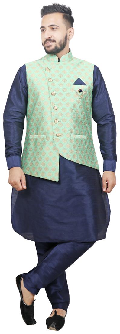 

SG LEMAN Pathani kurta pyjamas with jacket For Men - Green