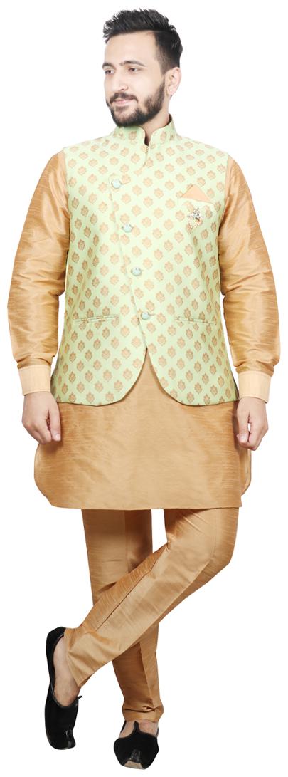 

SG LEMAN Pathani kurta Pent with Jacket For Men - Green