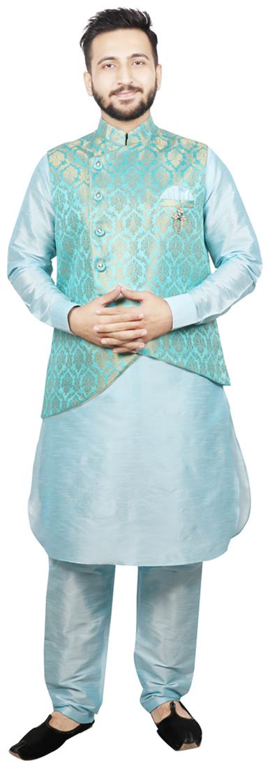 

SG LEMAN Pathani Kurta Pyjama With Jacket For Men - Blue