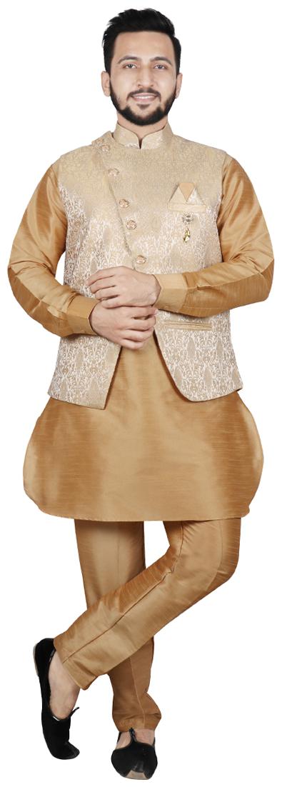 

SG LEMAN Pathani Kurta Pents with Jacket For Men Yellow Beige color