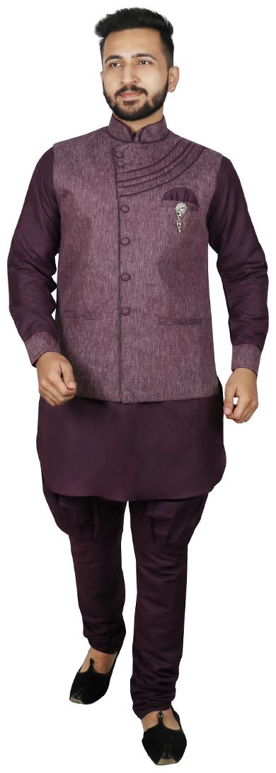 

SG LEMAN Purple Solid Kurta and Pyjamas With Nehru Jacket