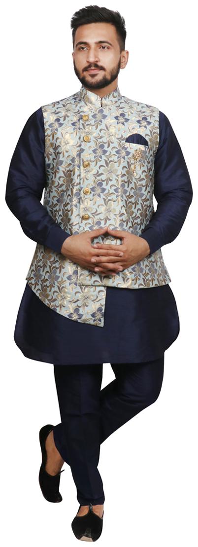 

SG LEMAN Pathani Kurta Pent With Nehru Jacket set For Men Blue color