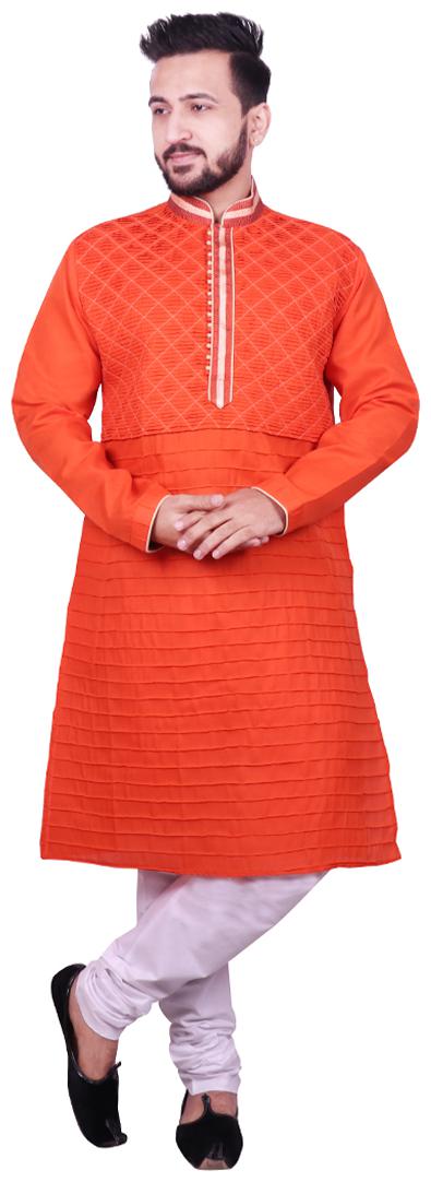 

SG LEMAN Orange Self design Kurta and Pyjamas