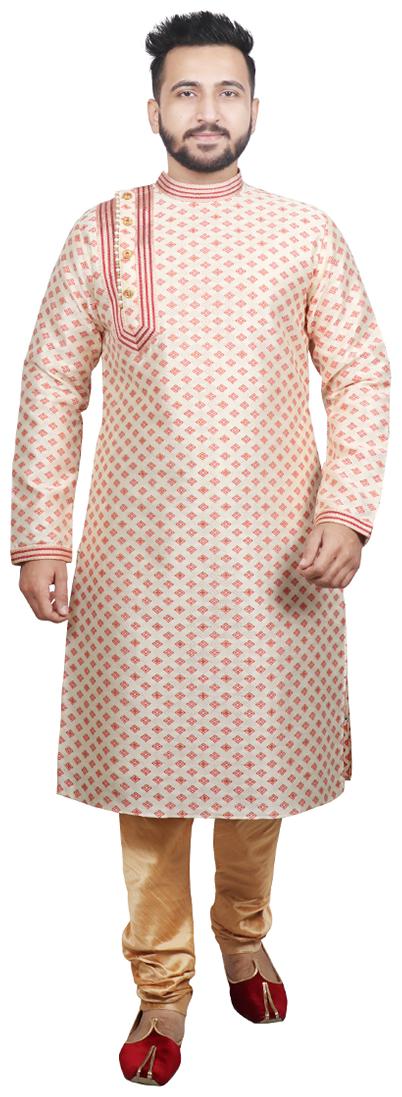 

SG LEMAN Pintex Kurta with pyjamas For Men Red
