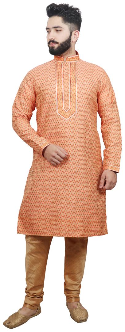 

SG LEMAN Pintex Kurta with pyjamas For Men - Orange