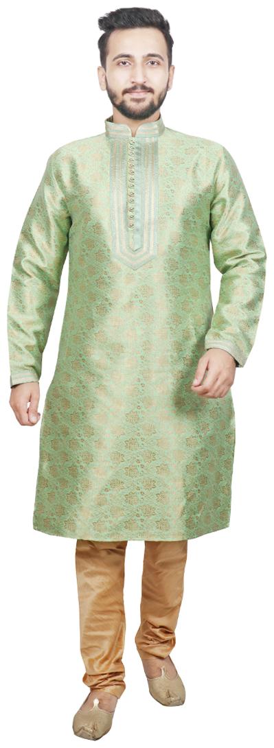 

SG LEMAN Pintex Kurta with pyjama For Men Green