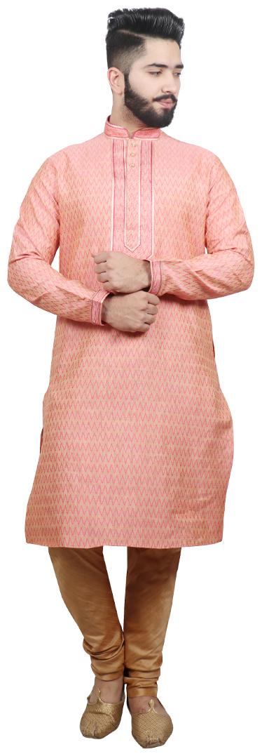 

SG LEMAN Pintex Kurta with pyjamas For Men - Peach