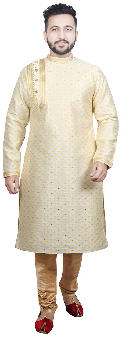 

SG LEMAN Pintex Kurta with pyjamas For Men Yellow