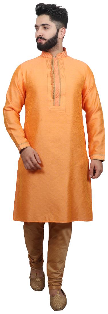 

SG LEMAN Pintex kurta pyjama For Men - Orange