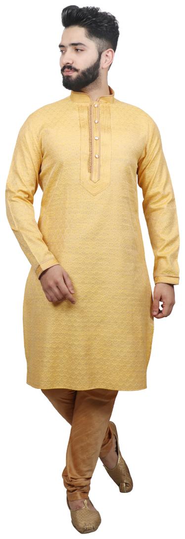 

SG LEMAN Pintex kurta pyjama For Men - Yellow