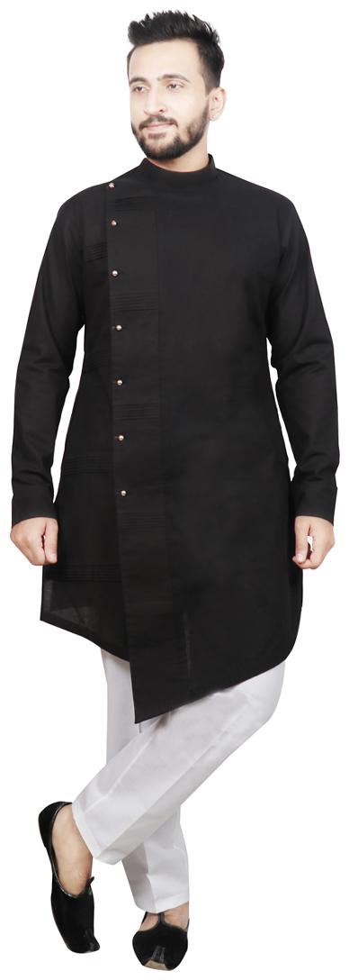 

SG LEMAN Pintex Kurta with pyjama For Men Black