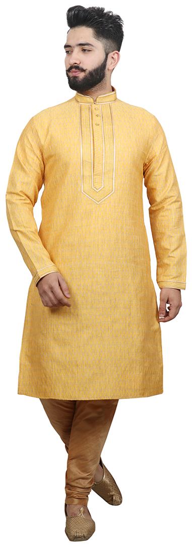 

SG LEMAN Pintex Kurta with pyjamas For Men - Yellow