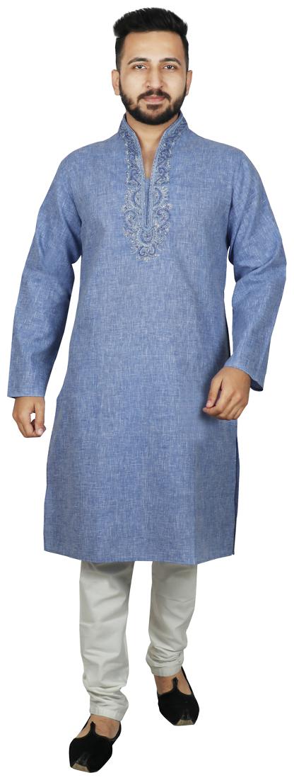 

SG LEMAN Blue Solid Kurta and Pyjamas
