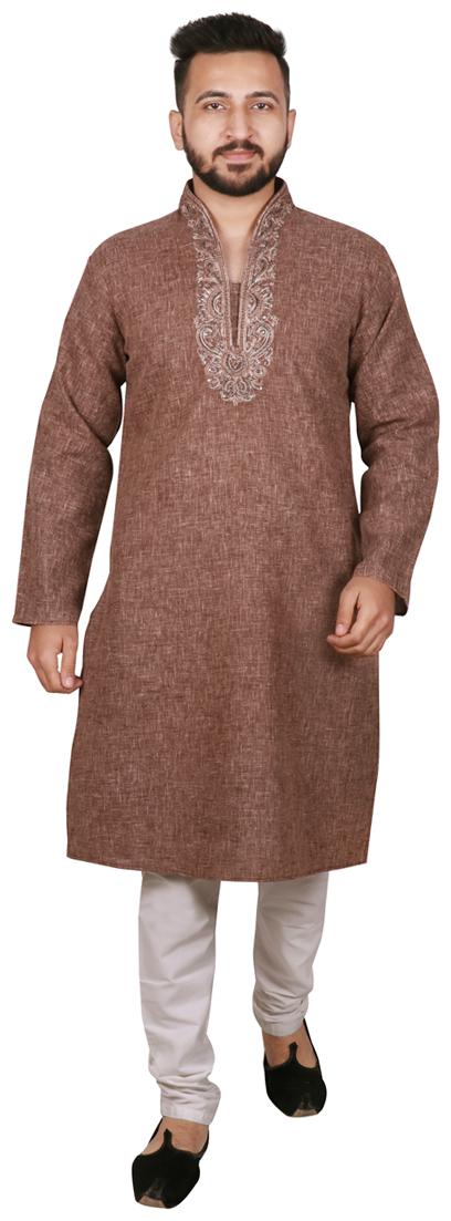 

SG LEMAN Brown Solid Kurta and Pyjamas