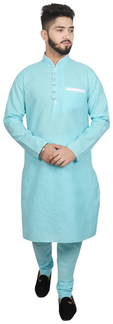 

SG LEMAN Turquoise Cotton Kurta Payjama Set