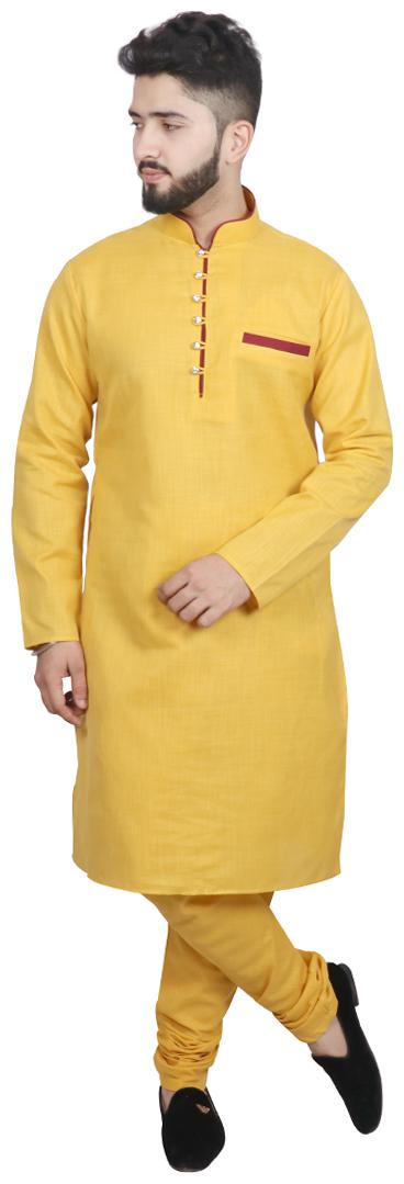

SG LEMAN Yellow Cotton Kurta Payjama Set