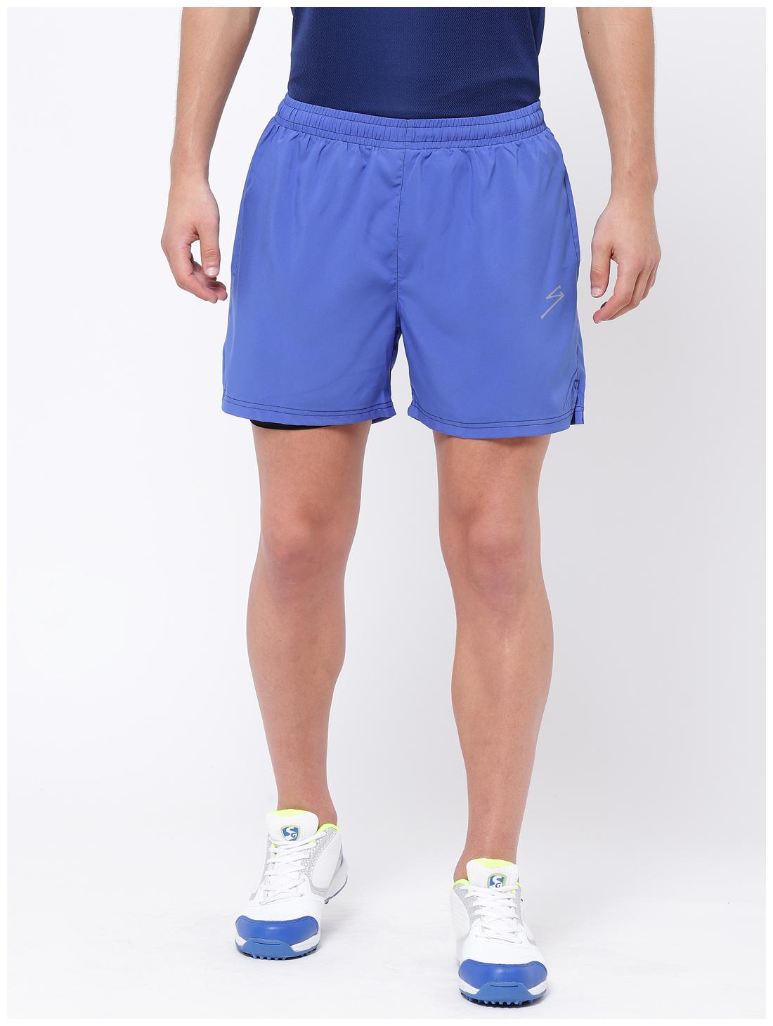 

SG Men Polyester Solid Sports Shorts Blue